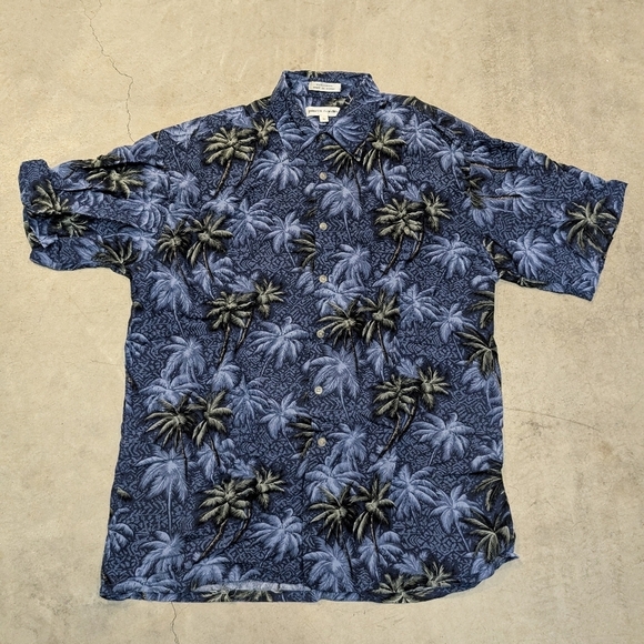 Pierre Cardin Other - VTG 90s Pierre Cardin Rayon Hawaiian Shirt Palm Trees Blue Mens L Korea
